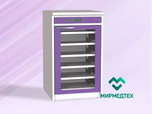 Тумба с распашной дверью из стекла и выдвижными полками ТРХСИ (для мед. инструментов, бактерицидная)