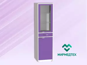 ШМРВм Шкаф медицинский с распашными дверьми, полками и выдвижными ящиками (одностворчатый 2 полки 5 выдвижных ящиков -дверь стекло)