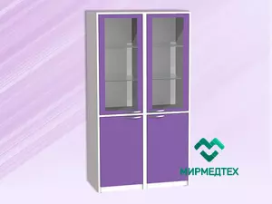 ШМР-2(с/м) Шкаф медицинский двухстворчатый с распашными дверьми (стекло в металлическом обрамлении / металл) и полками (3 полки, 2 стекло/1металл)