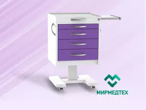 Тумба подкатная с выдвижными ящиками ТП-4 (С-Ц/З) (4 шт., выдвижной столик из нерж. стали, стекло прозрачное)